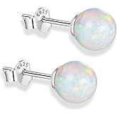 White Gold Plated Sterling Silver Opal Stud Earrings 3mm-8mm Options, Simulated Opal Dot Studs Hypoallergenic Jewelry