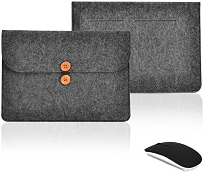 Unik Case - 2 in 1 Bundle-Dark Gray Felt Laptop Sleeve Bag Case Cover with Black USB Optical Mouse for All 13" 13-Inch Laptop/Apple Macbook/Surface Pro/Razor Stealth/Ultrabook/Chromebook
