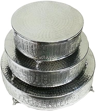 Benzara EN12266 3 Piece Round Square Cakes Stand-Aluminum, 6 x 22 M 6 x 18 S 6 x 14, Silver