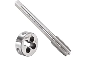 Saipe 2pcs 7/16"-14 UNC Tap and Die Set, 7/16 x 14 UNC HSS Threading Tap Die Set, Straight Flute Machine Tap Alloy Tool Steel Round Thread Die Right Hand, Screw Tapping Threading Tool