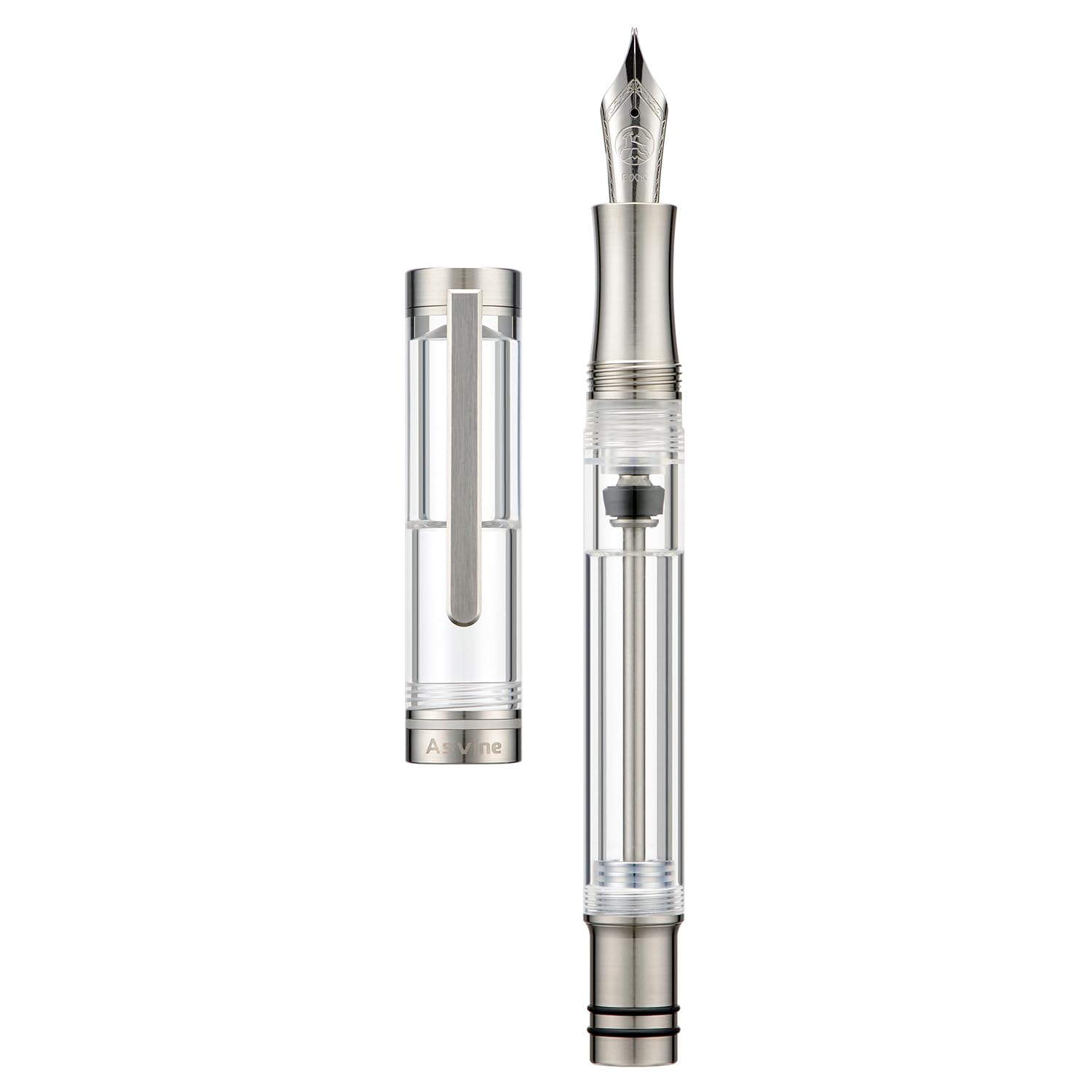 Asvine V200 Titanium Fountain Pen Vacuum Filling, Bock Medium Nib Clear Transparent Acrylic Smooth Writing Pen Case Set — image 1