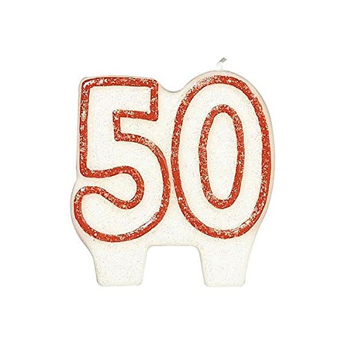 #50 Celebration Candle| White/Red | Party Supply