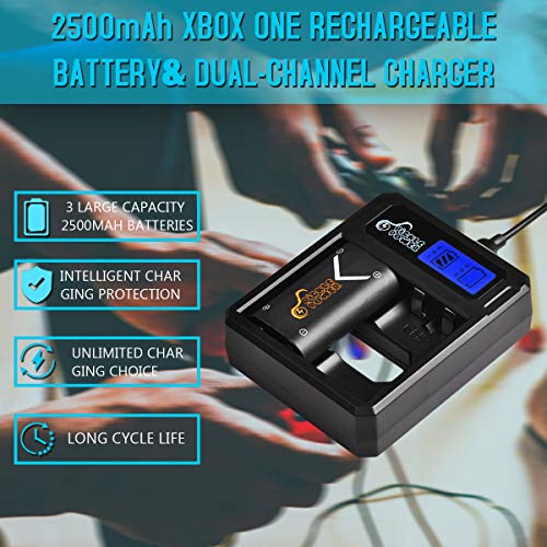 Pickle Power 3 Pack Xbox One Controller Battery Pack and LCD Screen Dual Fast Charger for Xbox One/Xbox One S/Xbox One X/Xbox One Elite Wireless Controller