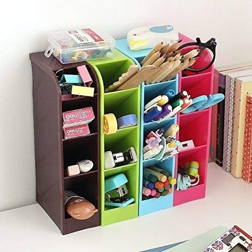 LAZYMARTS Multifunction Four Grid Candy-Colored Desktop Debris Storage Organizer Box for Office,Stationery Pen, Socks, Make up Tools - (Set of 4),Assorted Colour