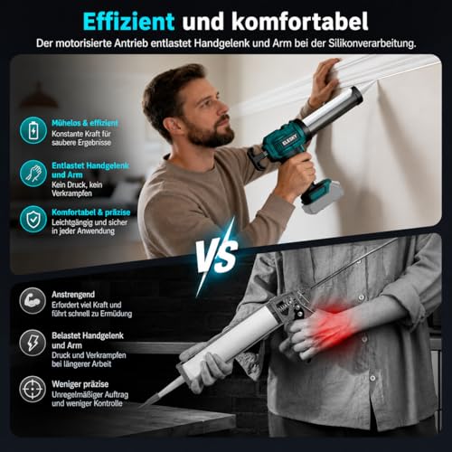 ELESKY Battery Cartridge Gun 18 V, Compatible with Makita 18 V Batteries, Electric Cartridge Gun with Anti-Drip, LED Light, 4 Speeds, Silicone Gun Battery for 300-310 ml Cartridges, without Battery