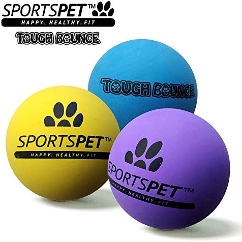 SPORTSPET Tough Bounce Dog Balls, Rubber Dog Ball, Near Indestructible Fetch Toy for Dogs Tennis Ball Size (65mm) Pack of 3