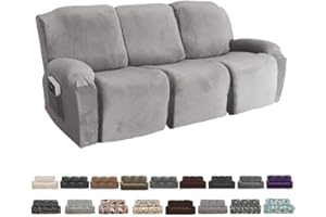 FIGOOO Recliner Sofa Slipcover 3 Seats Stretch Recliner Chair Covers Non Slip Spandex Pattern Recliner Cover with Pockets Reclining Couch Covers Furniture Protector for Dogs Cats,Light Gray
