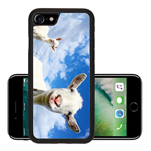 Liili Premium Apple iPhone 7 iPhone7 Aluminum Backplate Bumper Snap Case Portrait of a funny goat looking to a camera over blue sky background Photo 16840837