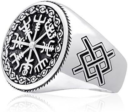 925 Sterling Silver Vegvisir Icelandic Viking Aegishjalmur Magical Staves Compass Norse Ring