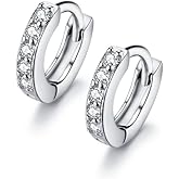 Tiny Small Cubic Zirconia Mini Hoop Earrings Real 925 Sterling Silver for Cartilage Tragus Pierced Sleeper Cuff Women Teen Girls 2nd Hole Round Hinged Huggie Hoops Dainty Fashion Jewelry Gifts Hypoallergenic 6mm/8mm/10mm