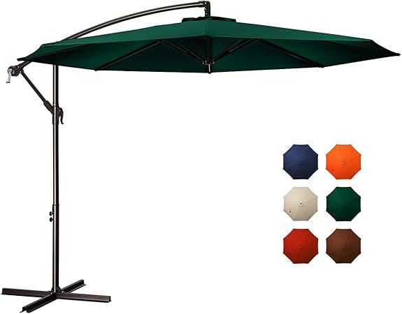 Amazon Com Meway 10ft Outdoor Umbrella Backyard Umbrella Deck Umbrella Cantilever Patio Umbrella With Crank Cross Base Easy To Instal 10ft Green Garden Outdoor