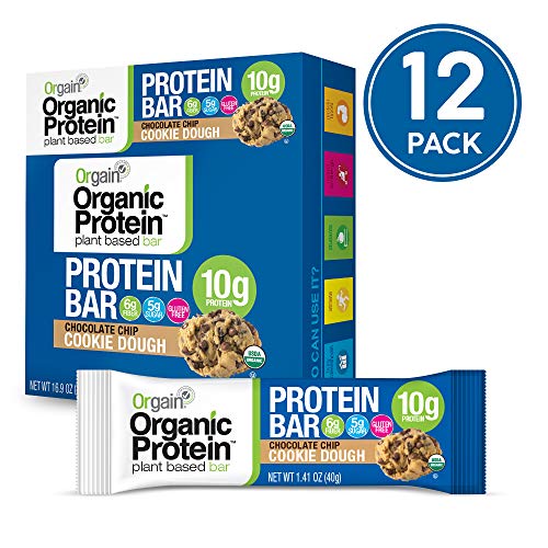 Orgain Organic Protein Bar, Chocolate Chip Cookie Dough, Vegan, Gluten Free, Non-GMO, USDA Organic, 1.41 Ounce, 12 Count