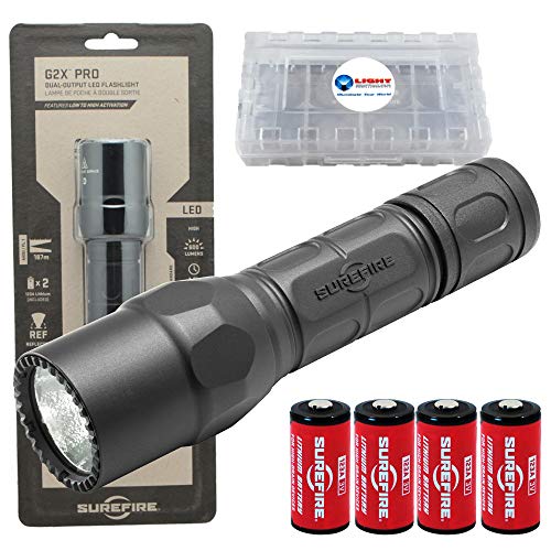SureFire G2X Pro 600 Lumen Tactical EDC Flashlight Bundle with 2 Extra CR123A Batteries and Lightjunction Battery Case (Black)