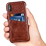 iPhone X Case, Benuo [Card Slot Vintage Series] Genuine Leather Case with 2 Card Slots, Ultra Slim Leather Case Back Cover for iPhone X (Stylish Brown)