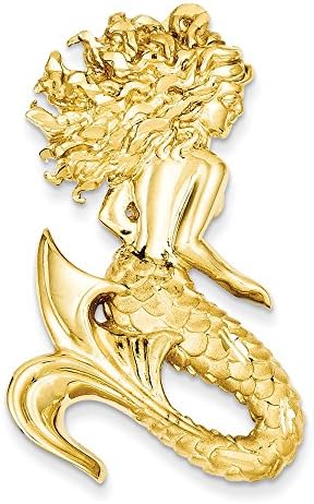 14K Yellow Gold Diamond-cut Mermaid Charm Omega Slide Pendant
