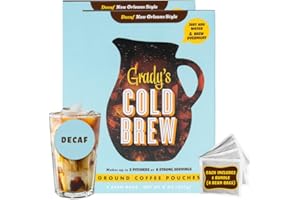 GRADY'S COLD BREW GRADY’S COLD BREW, New Orleans Style - DECAF, 100% Arabica Ground Coffee & Chicory Pouches, TWO Bundles of 4 Easy-to-Brew Bean Bags, Makes 24 drinks