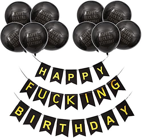 MeySimon Happy FING Birthday Banner Balloons Kit for Adult 21st-30th-40th-50th-60th Birthday, Black Funny Party Bunting Decorations