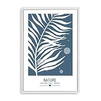 Framed Canvas Wall Art - White Leaf on Grayish-Blue Background - Canvas Prints Home Artwork Decoration for Living Room,Bedroom - 16x24 inches