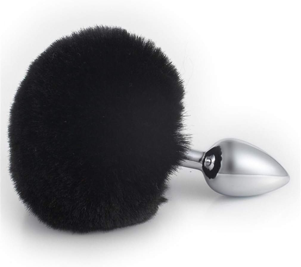 Rabbit Bunny Tail an~AL Plug Starter Trainer Medical Grade Stainless Steel Hypoallergenic ÀNûS B~UTT Women Men Fetish S~ê~x Toys (Black)-L