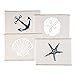 Living Fashions Table Placemats Set of 4 - Beach Themed Nautical Kitchen Placemats for Dining Table - 100% Washable Cotton Place Mat- Seashell, Sand Dollar, Starfish & Anchor Designs with Fringes
