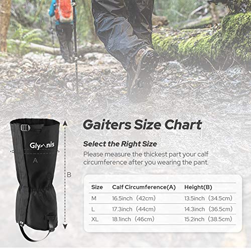 Glymnis Leg Gaiters Hiking Gaiter Snow Gaiter Waterproof Anti-Tear Oxford Fabric Snow Shoes for Outdoor Research Hiking Walking Hunting Climbing Mountain (Large)