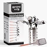 9-Piece Copper Plated Stainless Steel Kitchen Utensil Set With Drain Holder | Copper Plated Kitchen Utensils With Spatula | Kitchen & Serving Accessories | Stainless Steel Cooking Utensils Set