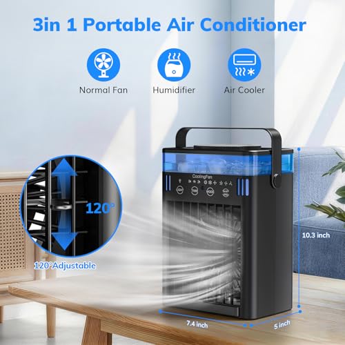 Portable Air Conditioner, Mini Air Conditioner Portable Cooling Fan with Remote Control, 3 Wind Speed & 3 Mist Level & 2-8H Timer Evaporative Air Cooler for Home Office Room, Black
