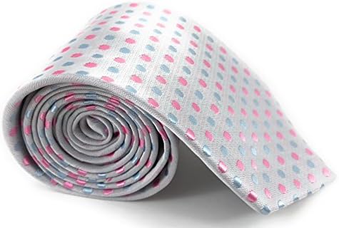 Silver Silk Necktie with Pink and Silver Polka Dots