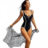 La Isla Women's Plus Size Built-in Cup One Piece Deep-V Swimsuit Bathing Suits