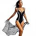 La Isla Women's One Piece Built-in Cup Deep V Button Swimwear Swimsuit Beachwear