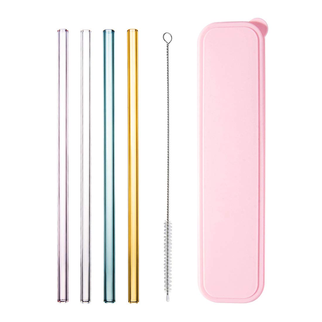 C&Z Glass Straw Healthy Reusable Eco Friendly Straight Drinking Straws for Smoothie Cocktail Hot Drinks with 1 Cleaning Brushes(4 Straight)