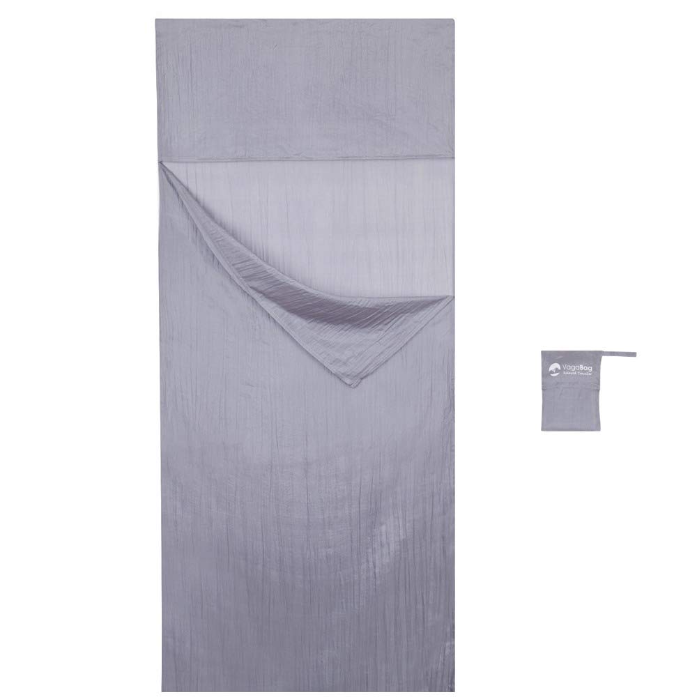 Vagabag- Luxury Silk Sleeping Bag Liner - 100% Natural Silk Travel Sheet - Anti Mosquito, Anti Bugs - Compact and Ultra lightweight (Harbor grey, XL 1 Pers. 33x87 in)