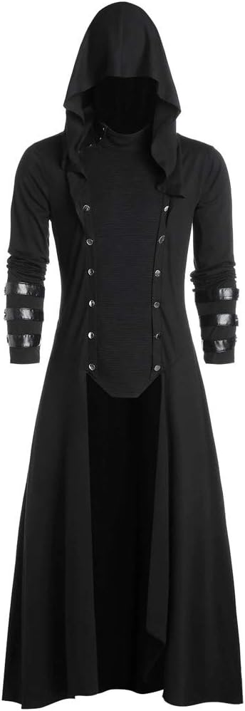 Gillberry Men's Artificial Leather Jacket Steampunk Vintage Tailcoat Gothic Frock Hoodie Coat Party Uniform Costume