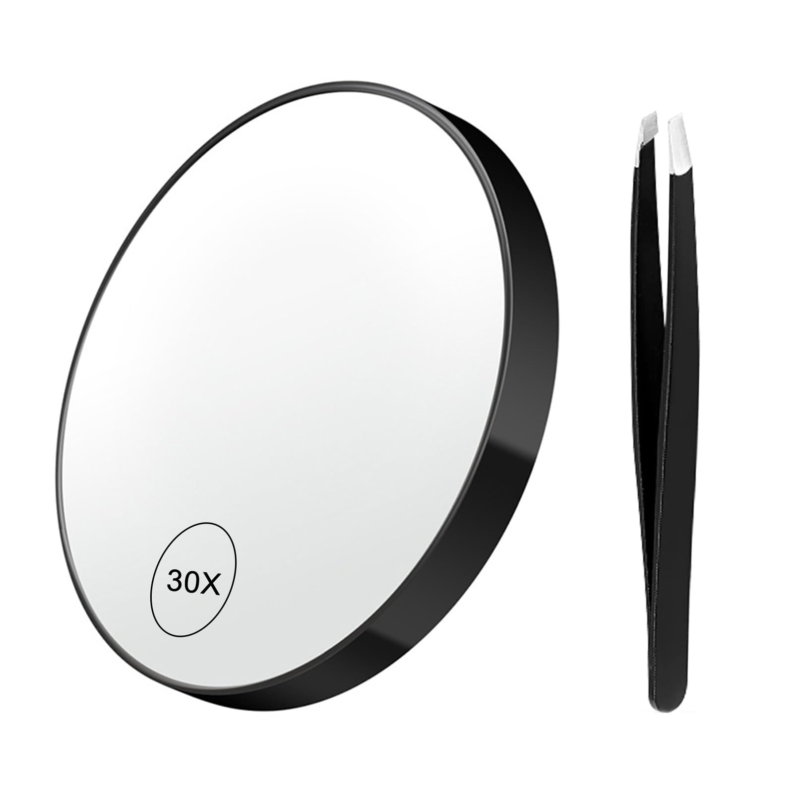 30X Magnifying Mirror,3.5 inches Magnified Makeup Mirror with Suction Cup and Tweezers,Travel Magnifying Mirror Stick on Shower Mirror for Plucking Eyebrows Black