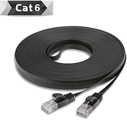 Ealona Cat 6 Ethernet Cable 100 FT Flat 32AWG High Speed 250MHz Patch Cable with Snagless RJ45 Connectors Black (100FT)