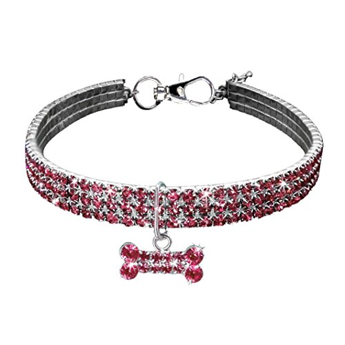 Howstar Dog Pets Collars Cute Bone Bling Rhinestone Necklace Perfect for Pet Show & Party (L, Pink)