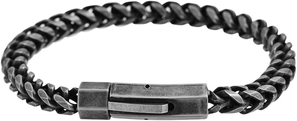 Geoffrey Beene Men's Stainless Steel 6mm Franco Link Chain Bracelet 8.5" (Black): Clothing