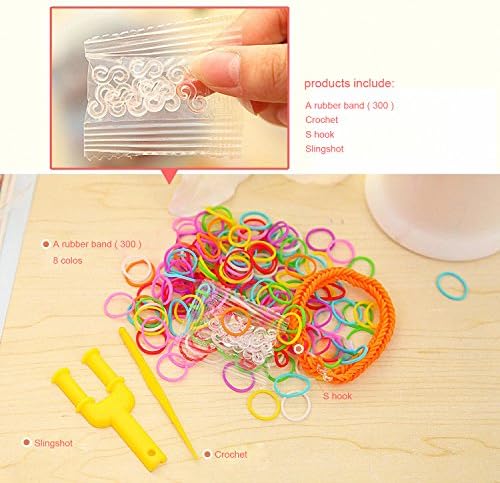 NEOWOO Mixcolors Rubber Bands Rainbow DIY Bracelet 300Pcs Braid Loom Bands Colorful Fashion Fluorescent Hook &amp; S Clips 1 Package