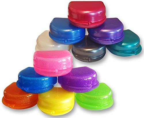 Orthodontic Retainer Case (Set of 2) Colour Choices - Gum Shield Box (Glitter Orange, Glitter Pink)