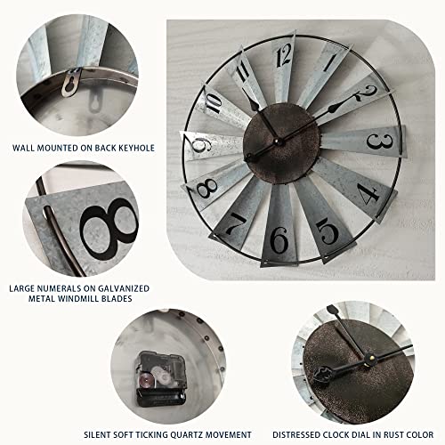 Qukueoy 24 Inch Metal Windmill Clock Large Farmhouse Clocks Outdoor