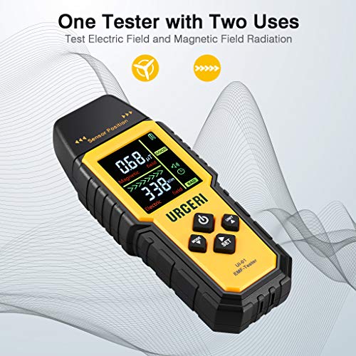 URCERI EMF Meter Electromagnetic Radiation Detector Multi Field Tester Handheld Mini with Backlight Colored LCD Screen and Temperature Detection with Sound Alert and Intensity Graphs (UI-01)