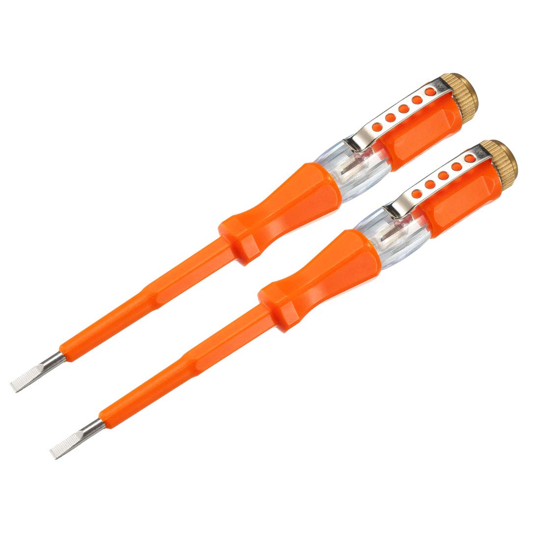 sourcing map Voltage Tester AC 100-500V with 3mm Slotted Screwdriver with Clip for Circuit Test, Orange, Pack of 2