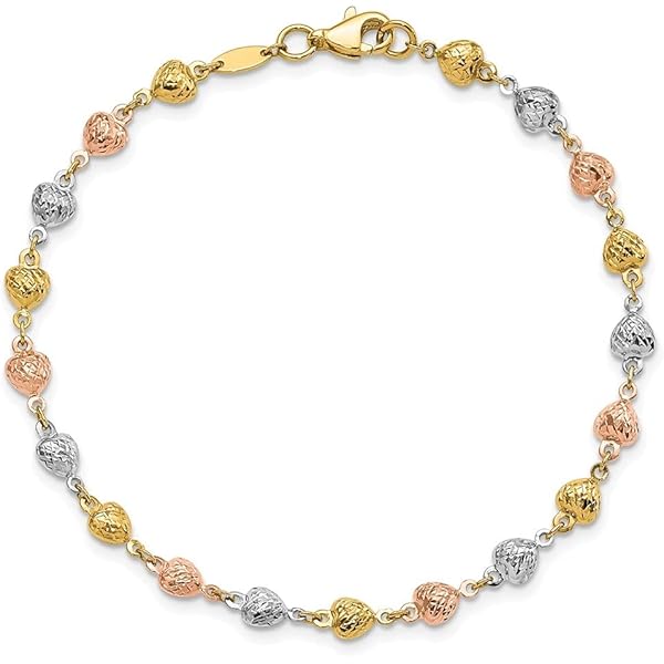 Amazon.com: Diamond2Deal Solid 10k Yellow Gold Heart Bracelet 7