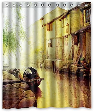 152 cm x183 cm (60 "x72") Bathroom Shower Curtain, Beautiful Yangtze River Delta, Custom Retro Fashion Waterproof Shower Curtain, Toilet Polyester Curtains.