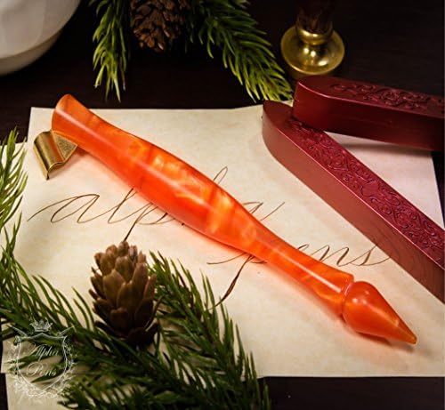 Elegant Resin Calligraphy Oblique Nib Pen Holder with adjustable multi-fit brass flange, extra comfortable grip, and Free Gift Box Right Handed Dip Pen by Alpha Pens (Luster Orange)