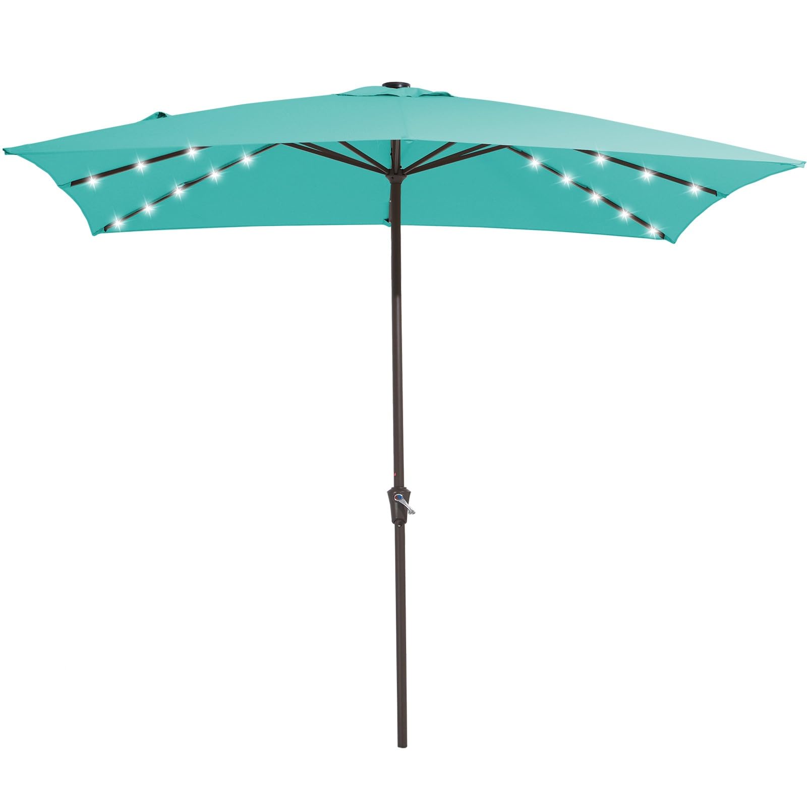 Photo 1 of JEAREY 8x10 ft Rectangular LED Lighted Patio Umbrellas Outdoor Solar Table Market Umbrella w/Crank, 8 Sturdy Ribs, UV Protection Waterproof Sunproof(Teal Blue)