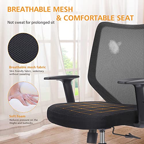 Etasker Ergonomic Office Chair Home Mesh Desk Chair With Adjustable Arms Mid Back Computer