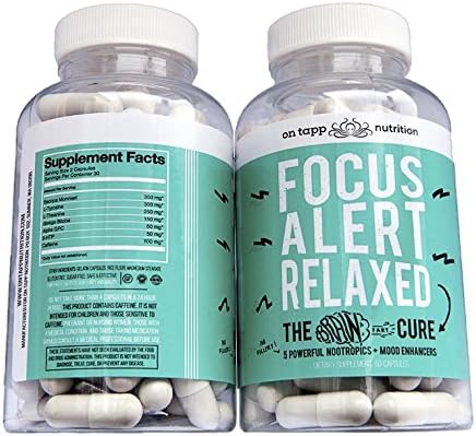 Focus Alert Relaxed - Brain Health Support Nootropic Supplement: Focus, Energy, Memory and Mood Booster with Bacopa Monnieri, Ginkgo Biloba and Caffeine - Cognitive Enhancer - 60 Capsules
