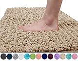 Yimobra Original Luxury Chenille Bath Mat, Soft Shaggy and Comfortable, Large Size, Super Absorbent and Thick, Non-Slip, Machine Washable, Perfect for Bathroom (31.5 X 19.8 Inches, Beige)