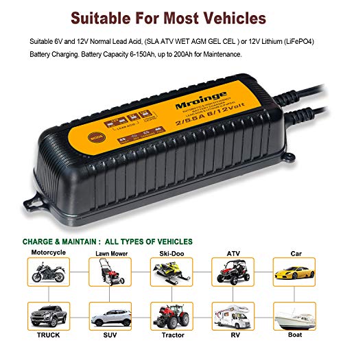 Mroinge 6V / 12V 5.5A Smart Vehicle Battery Charger Maintainer For Cars